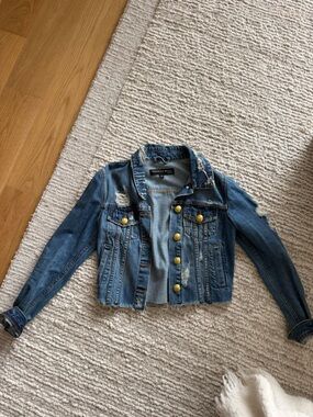 Veronica Beard Blue Distressed Cropped Jean Jacket